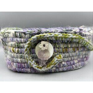 Handmade Wool Basket Purple Green Whimsical Cottage 10 x‎ 5.5 Storage Decor